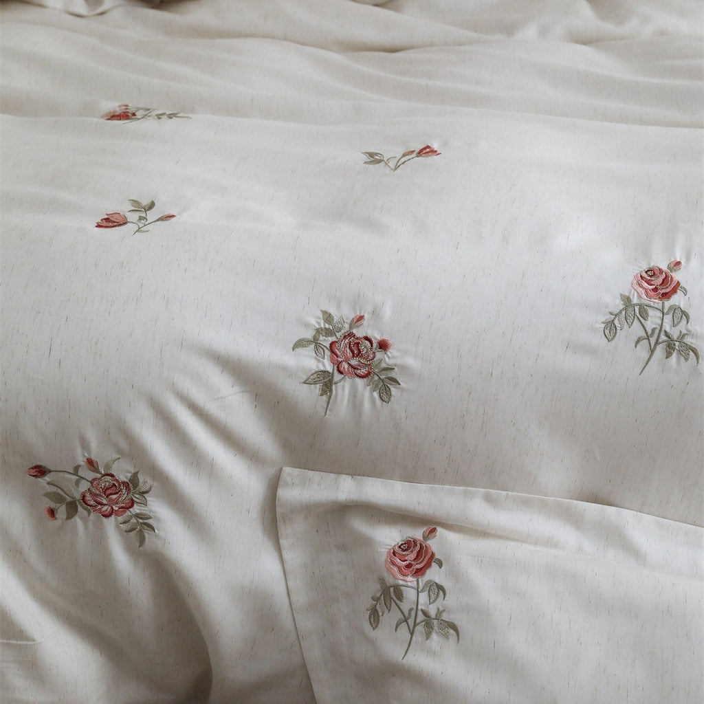 Minimal Rose Embroidery Bedding Set