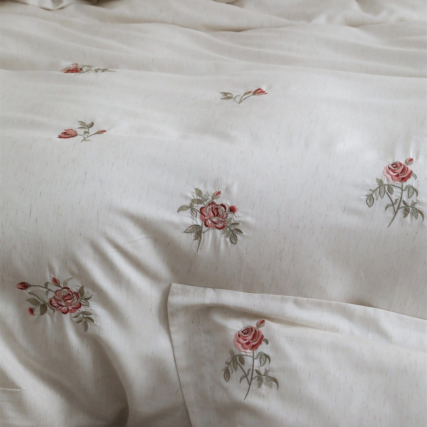 Minimal Rose Embroidery Bedding Set