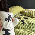 Puppy Green Striped Bedding Set