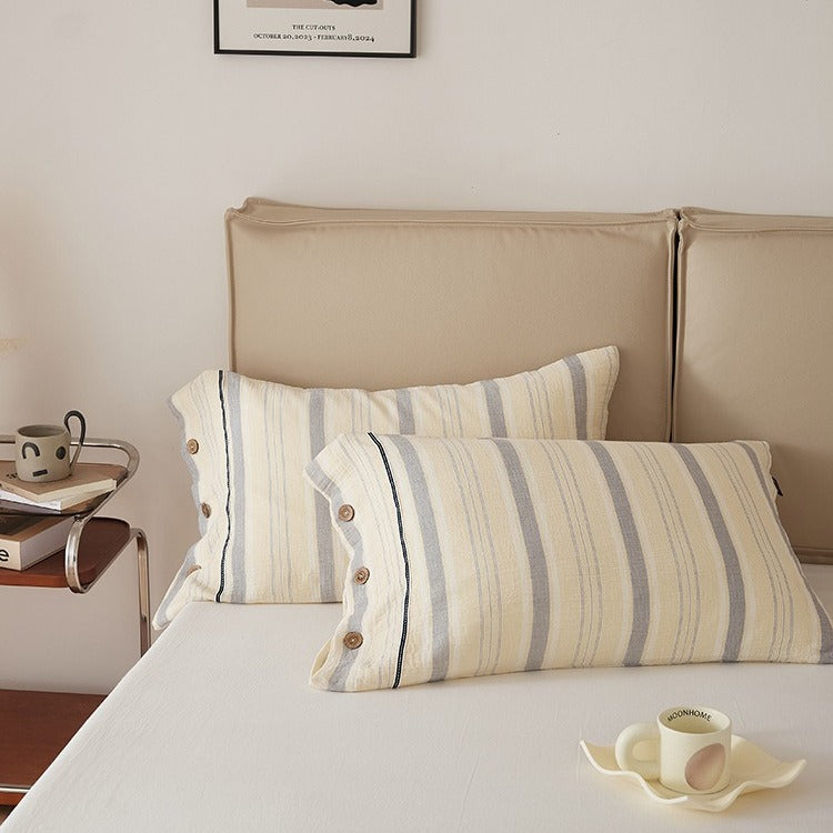 Stripe & Button Pillowcase Set