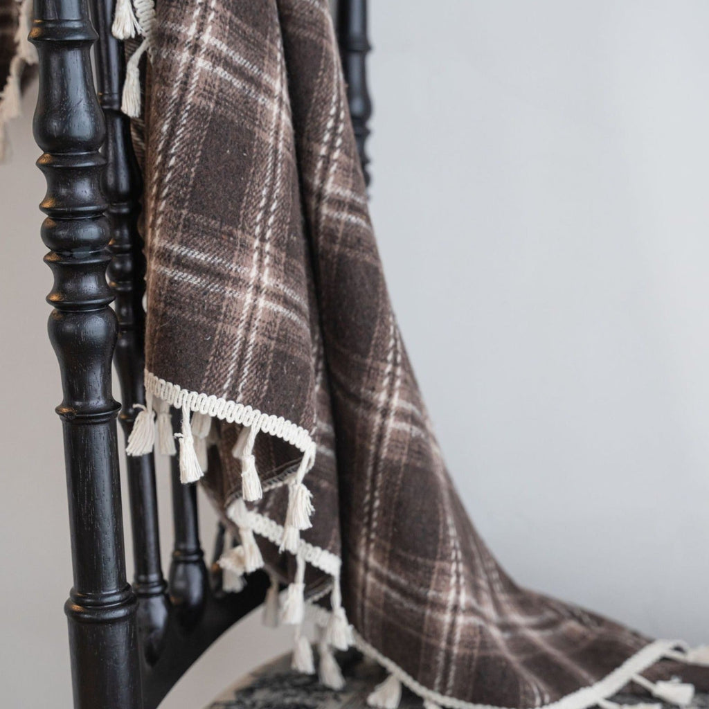 Chocolate Plaid Tassel Curtain