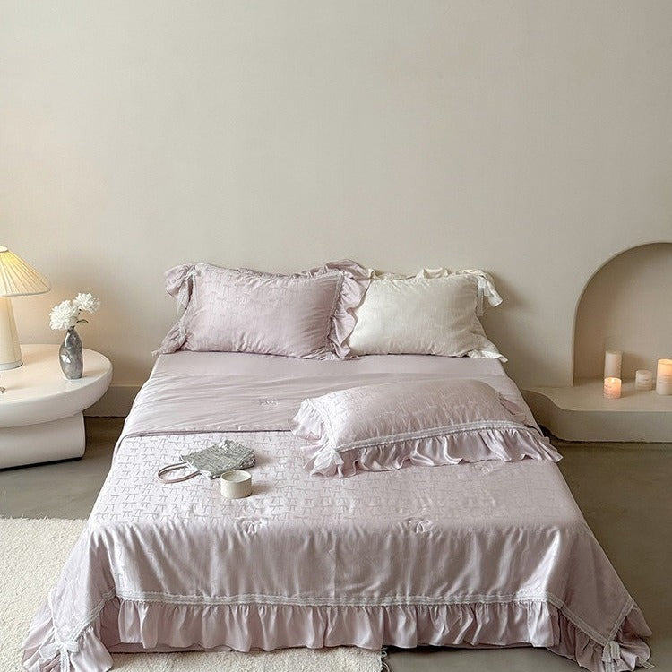 Vivian Bow Jacquard Summer Quilted Blanket Set