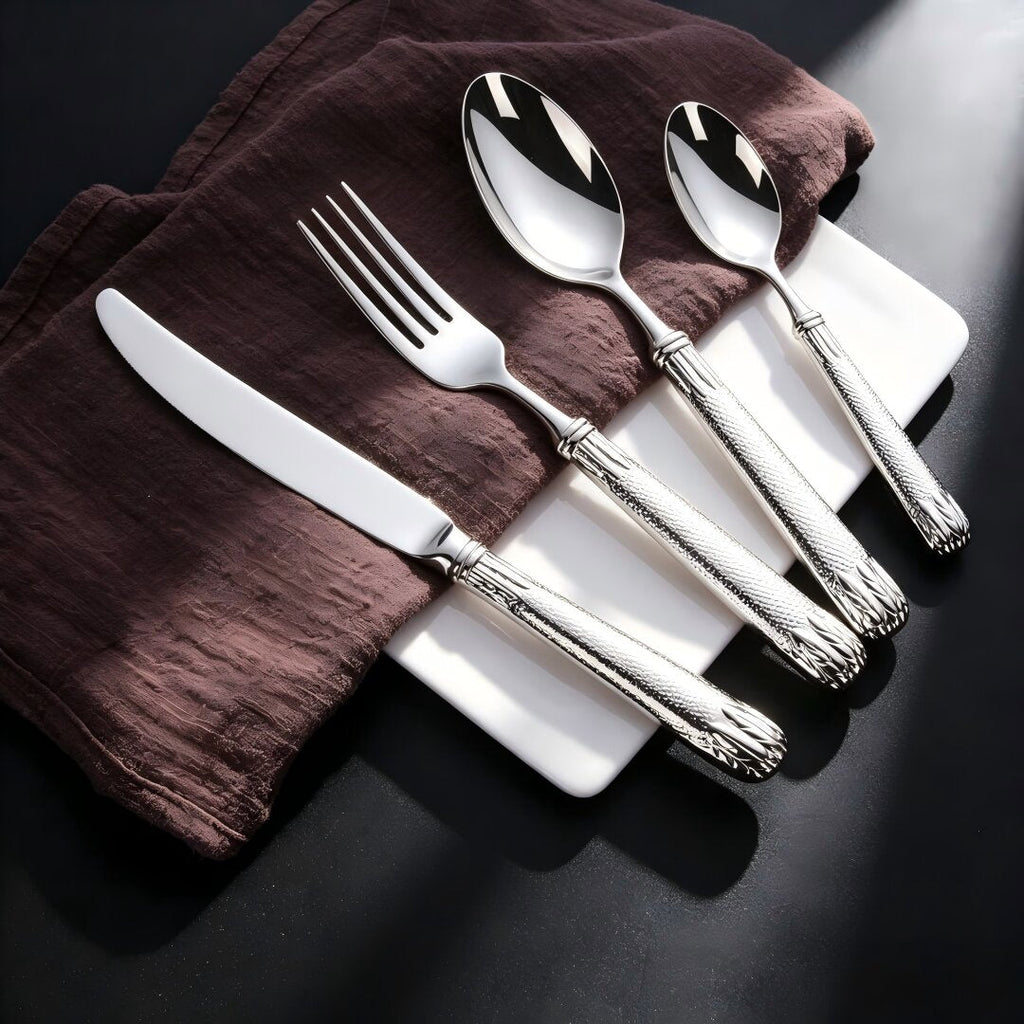 Elnoora Silver Luxury Engraved Stainless Steel Cutlery Set