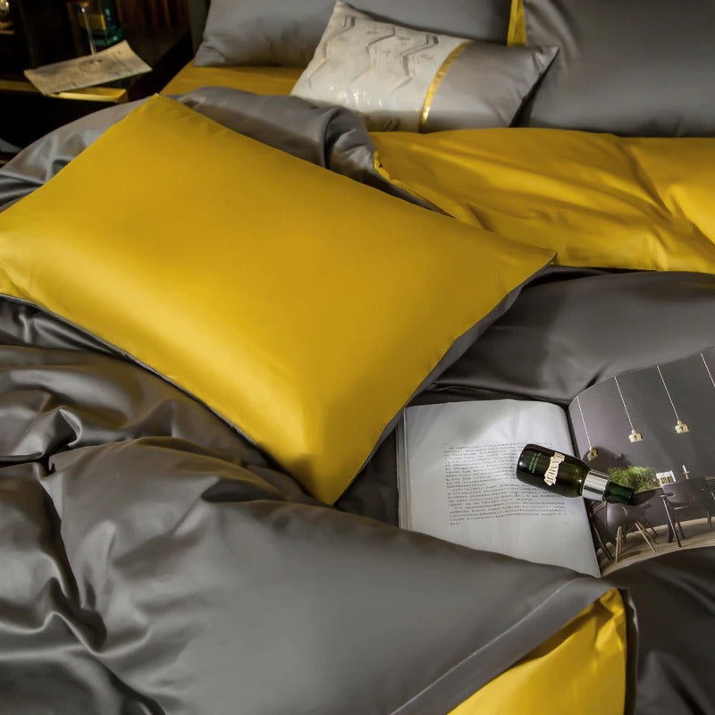 Shemir Grey Gold Reversible Egyptian Cotton Bedding Set