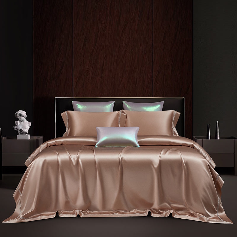 Solenne Cameo Rose Openwork Trim Luxury Pure Mulberry Silk Bedding Set