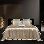 Solenne Opaline Gold Openwork Trim Luxury Pure Mulberry Silk Bedding Set