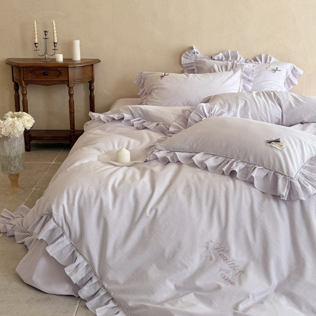 Lavender Ruffle Stripe Bedding Set