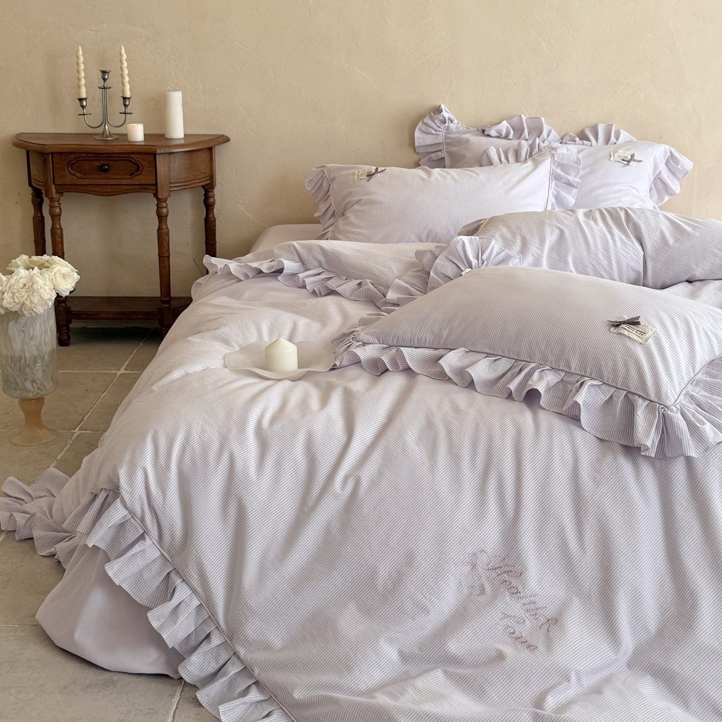 Lavender Ruffle Stripe Bedding Set - FINAL SALE