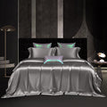 Solenne Starlight Silver Openwork Trim Luxury Pure Mulberry Silk Bedding Set