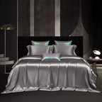 Solenne Starlight Silver Openwork Trim Luxury Pure Mulberry Silk Bedding Set