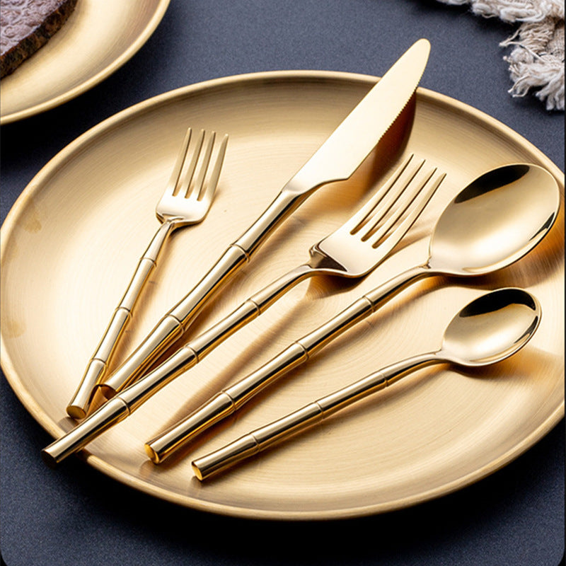 Aldomara Bamboo Gold Stainless Steel Cutlery Set