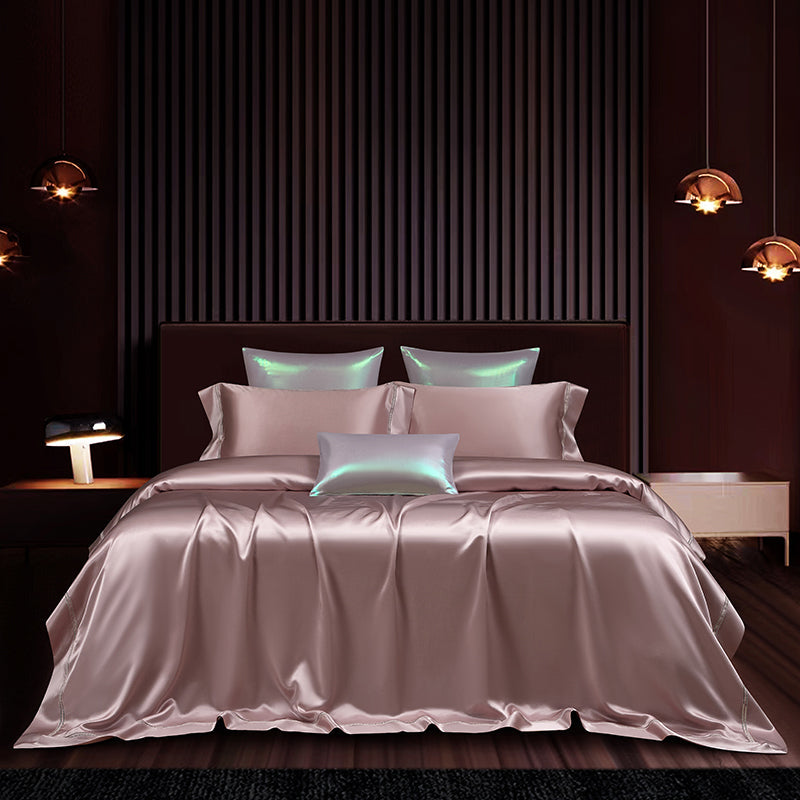 Solenne Magnolia Pink Openwork Trim Luxury Pure Mulberry Silk Bedding Set