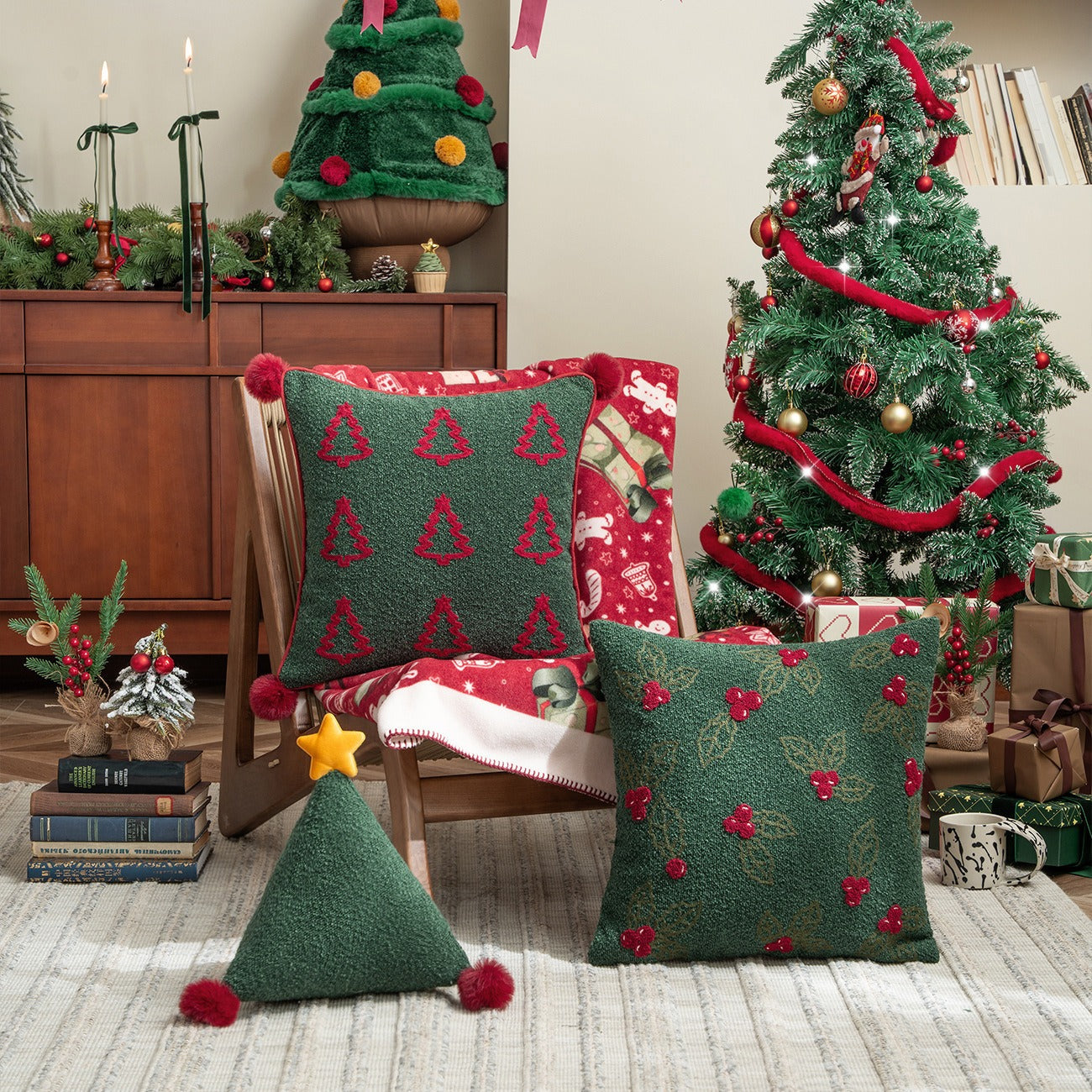 Xmas Night Tree Square Cushion