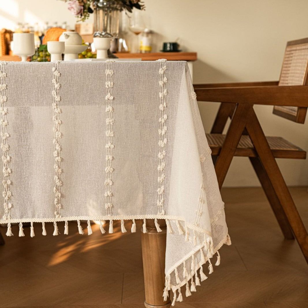 Farmhouse Pom Pom Tassel Tablecloth