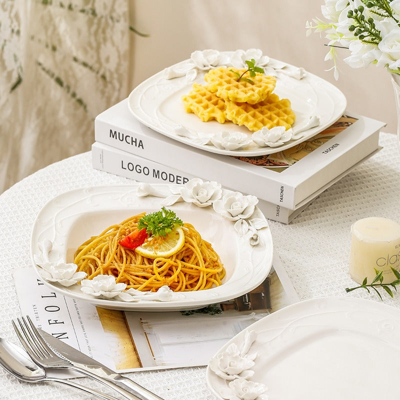 Beauty Rose Embossed Square Plate