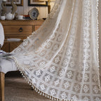 Check Plus Lace Tassel Curtain