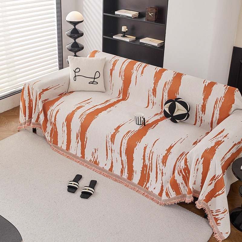 Warm Orange Artistic Stripes Sofa Cover