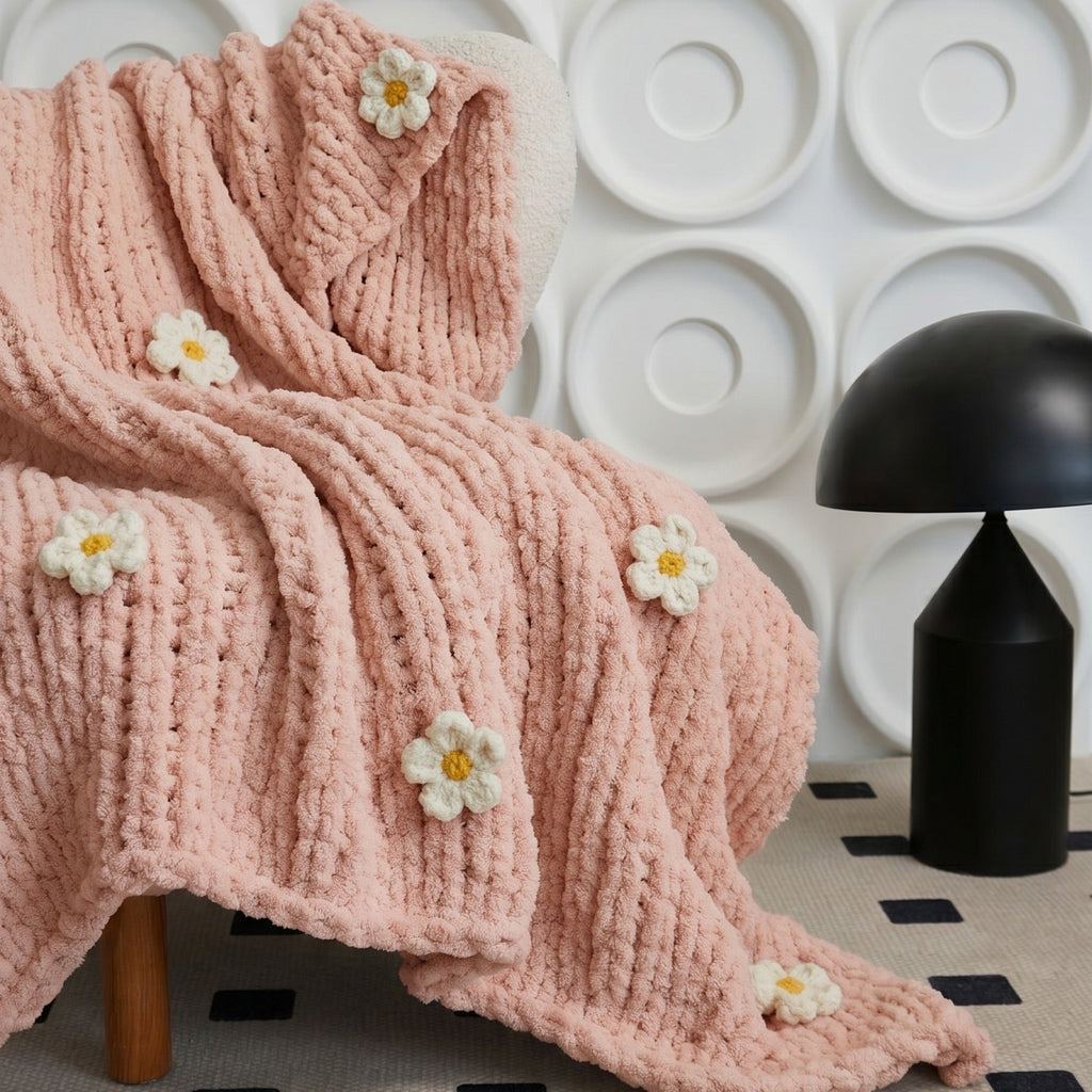 Pink Daisy Knit Dream Throw