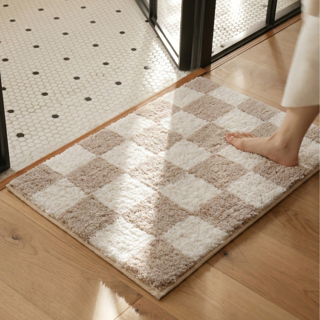 Checkered Shaggy Bath Mat