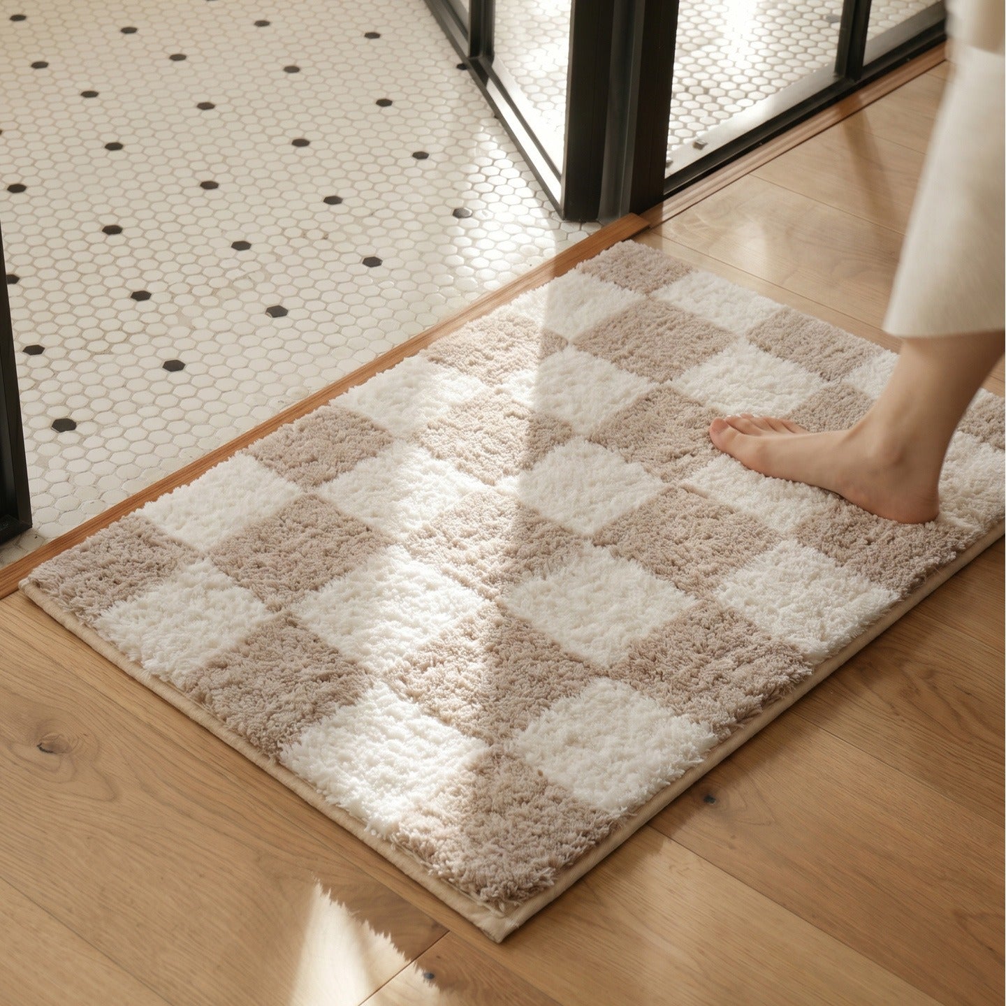 Checkered Shaggy Bath Mat