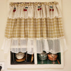 Yellow Check with Lace Cabinet Curtain