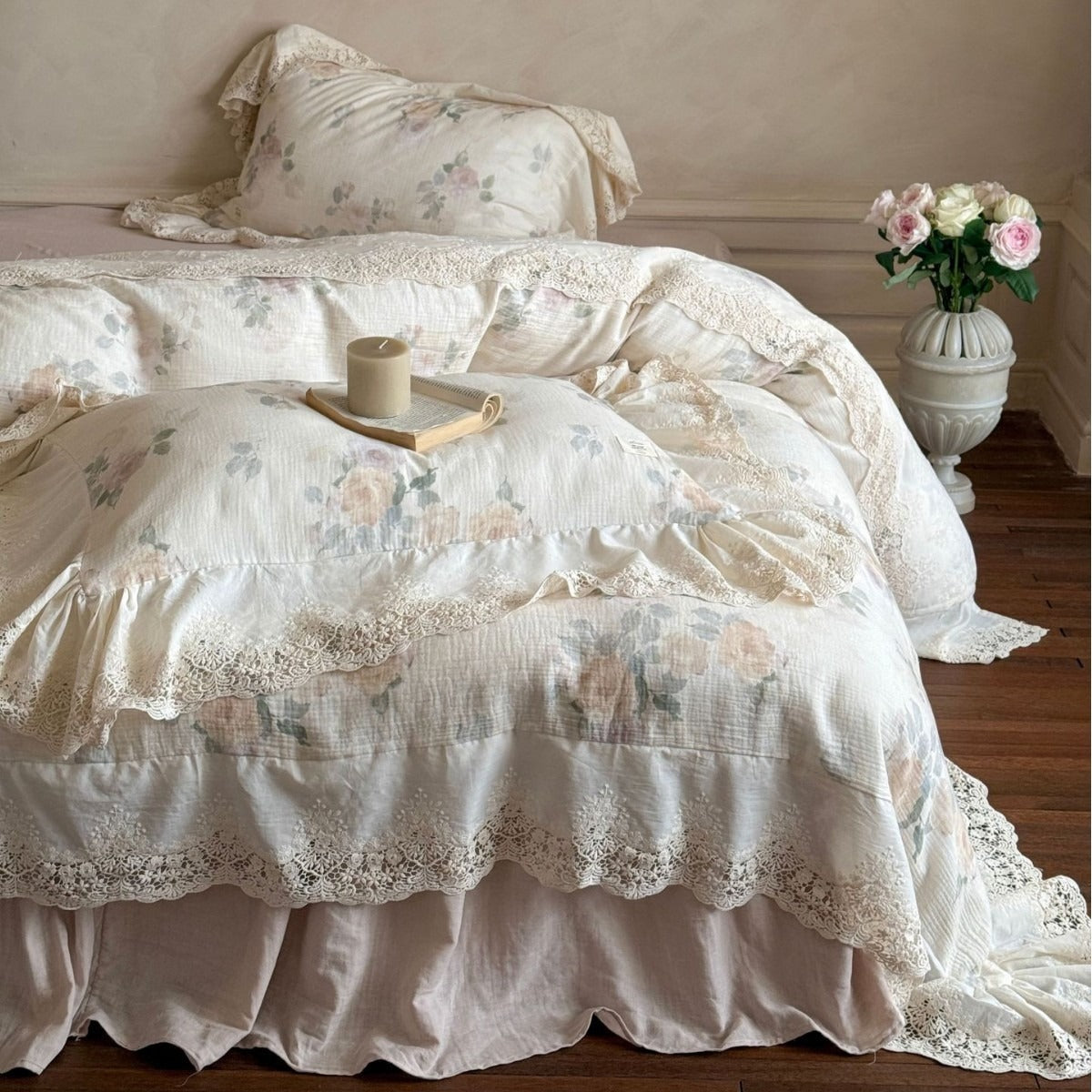 Perpetua Rosy Lace Bedding Set