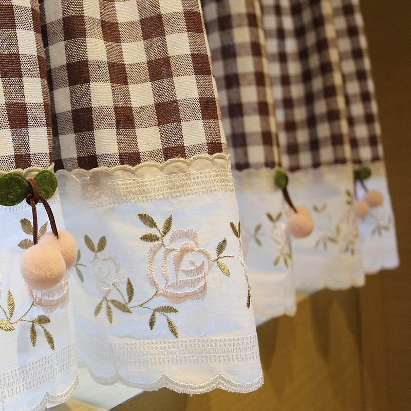 Cherry with Brown Check Cabinet Curtain