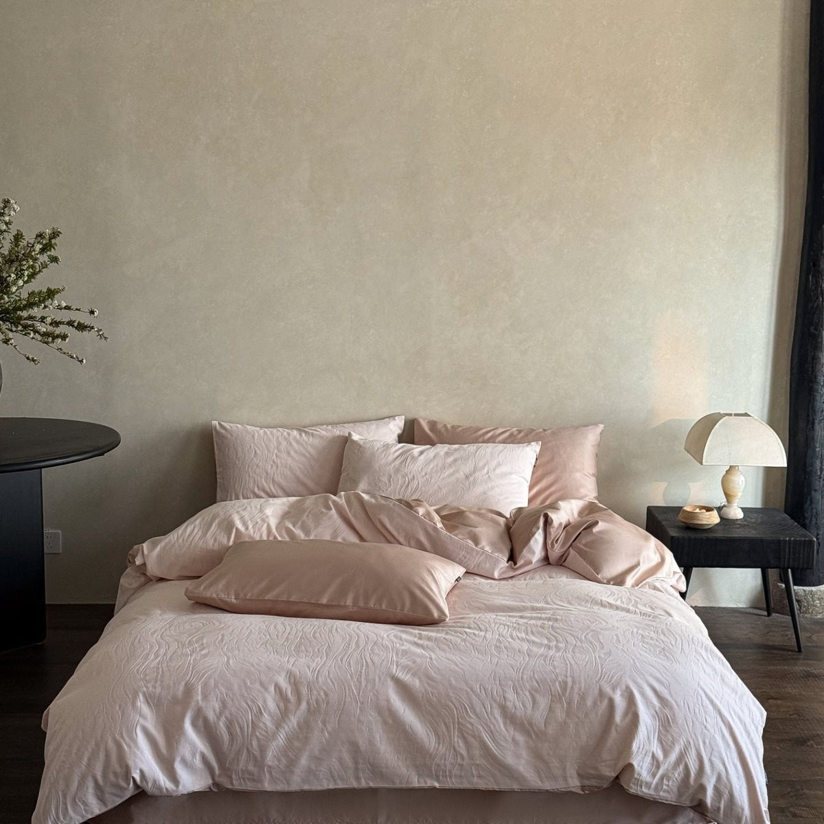Blush Camellia Satin Bedding Set