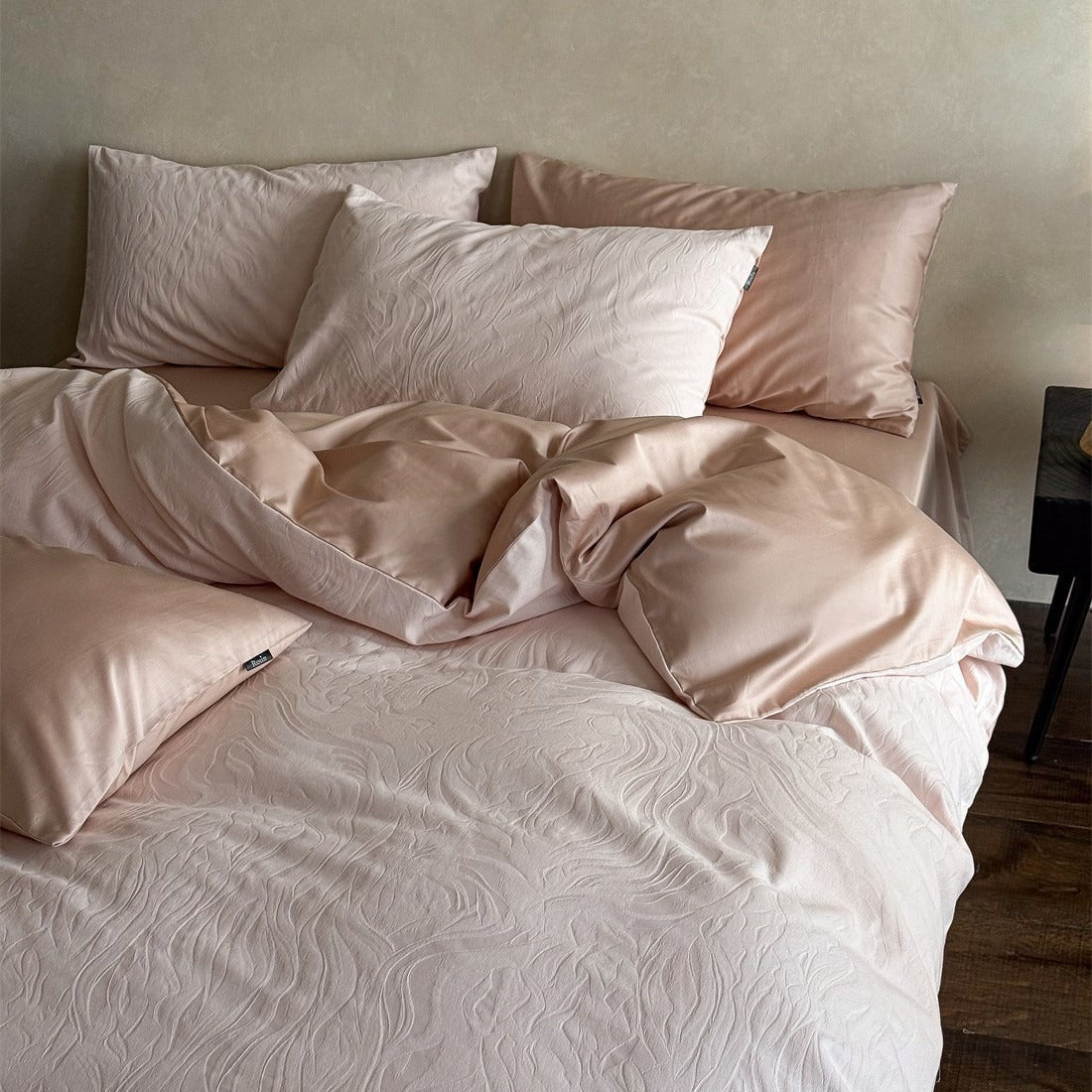 Blush Camellia Satin Bedding Set