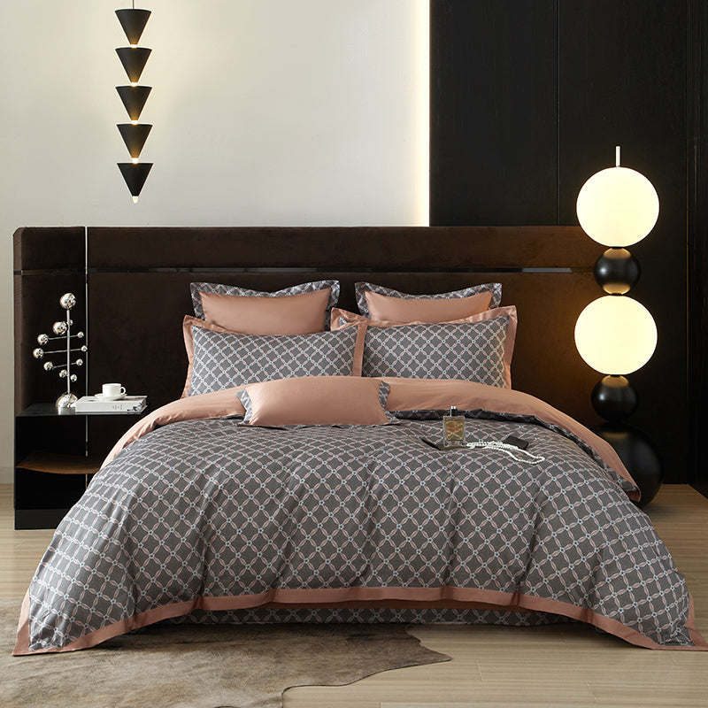 Roselle Lattice Printed Luxury Egyptian Cotton Bedding Set