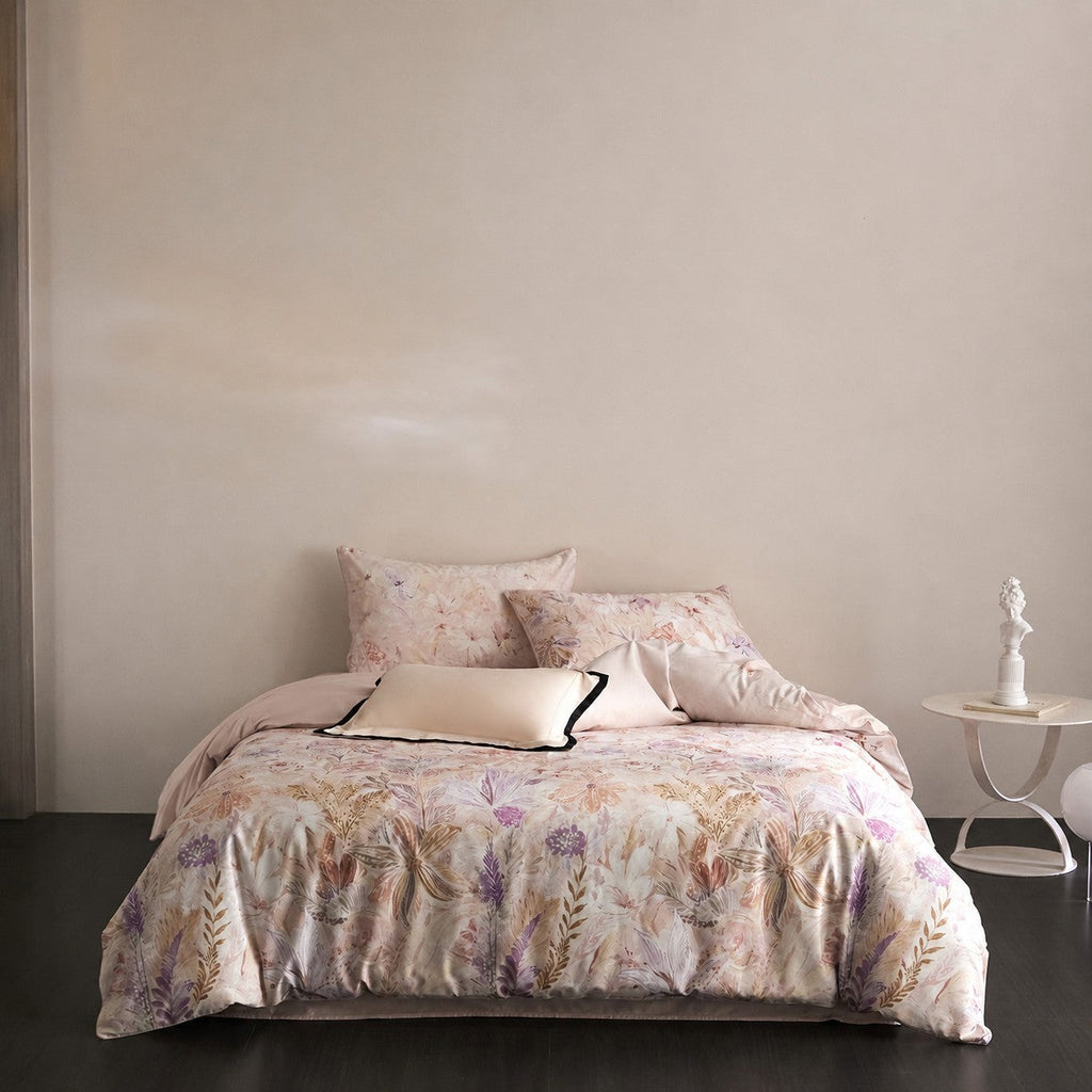 Lysora Blush Meadow Floral Egyptian Cotton Bedding Set