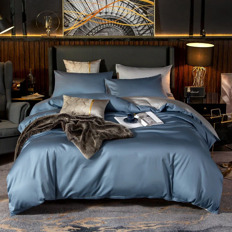 Shemir Sky Blue Silver Reversible Egyptian Cotton Bedding Set