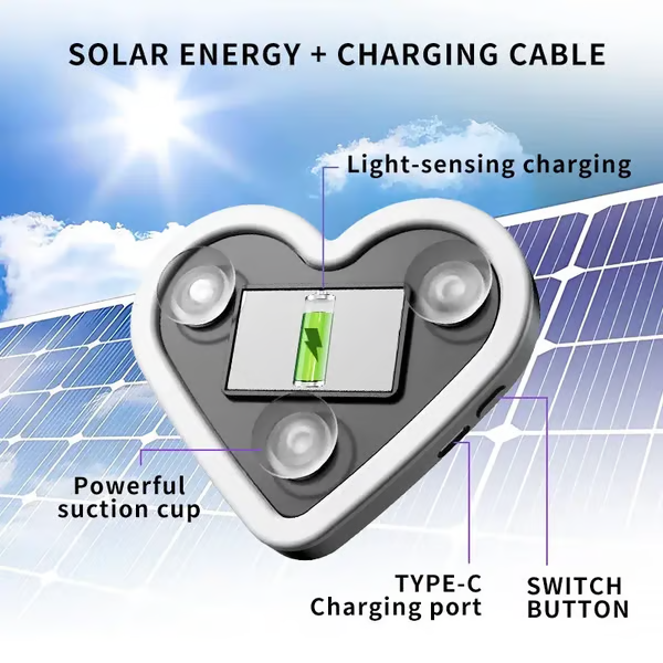 🔥🔥 Solar Powered Wireless LED Heart Shape C-Pillar Neon Light