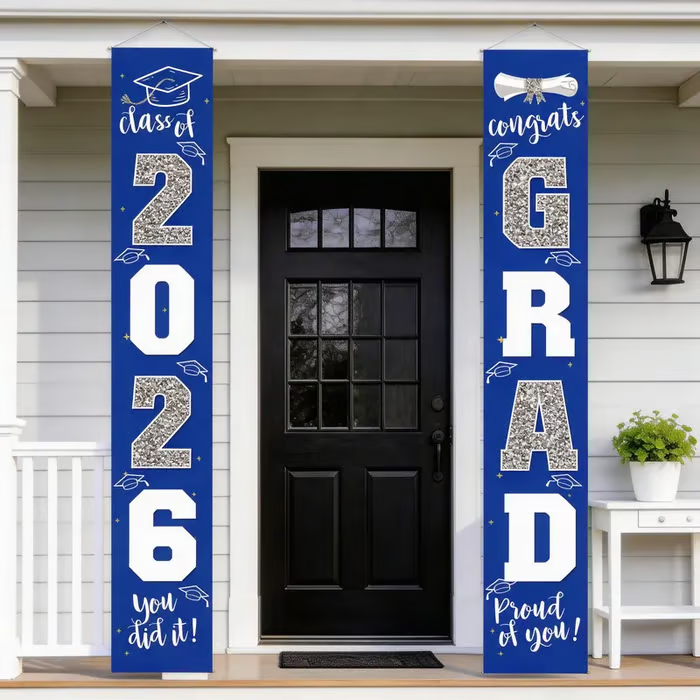 🎓Class of 2026 Graduation Banner | Congrats Grad Front Door Porch Decor for Graduation Party (✨Set of 2)