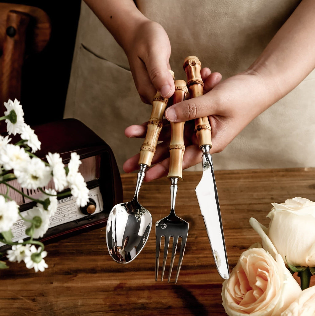 Sagano Natural Bamboo Handle Stainless Steel Cutlery Set