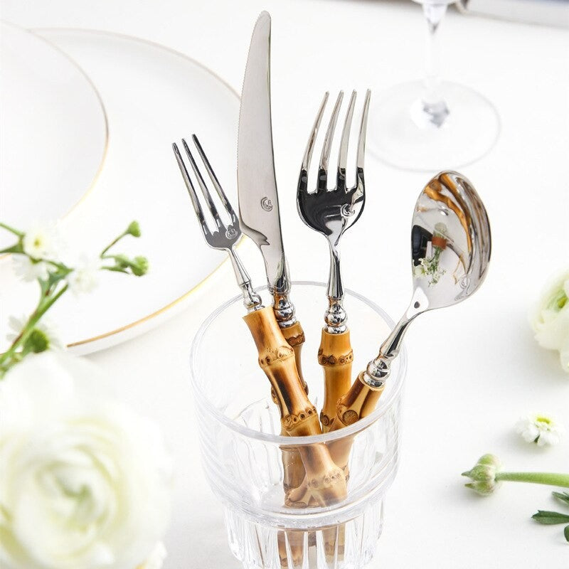 Arashiyama Natural Bamboo Handle Stainless Steel Cutlery Set