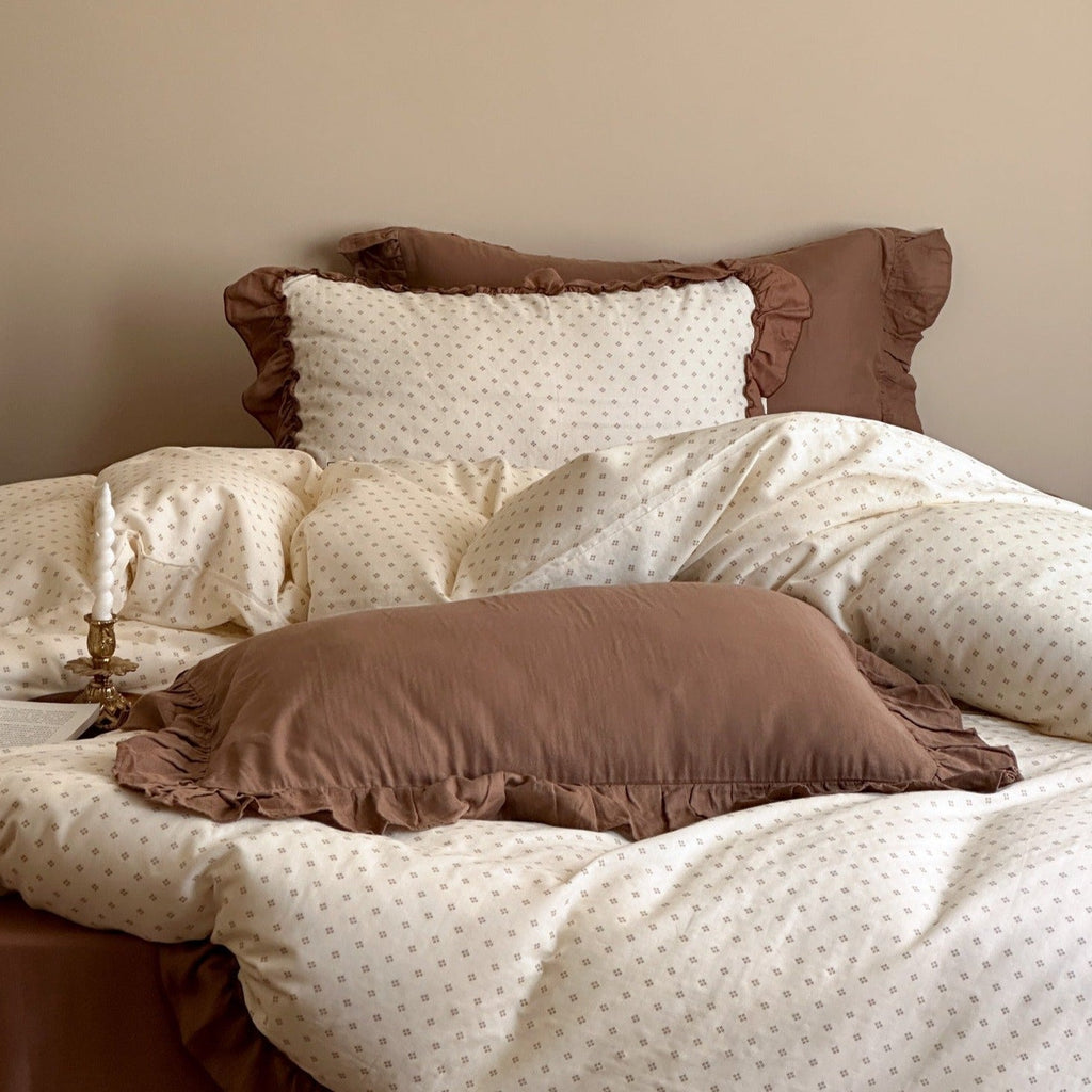 Coffee Snow Ruffle Bedding Set