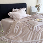Vivian Bow Jacquard Summer Quilted Blanket Set