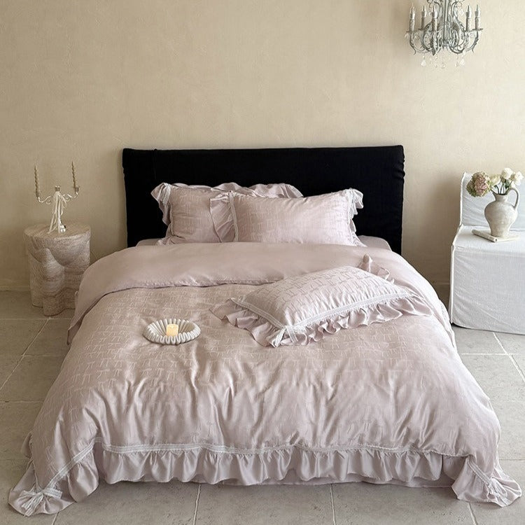 Vivian Bow Jacquard Summer Quilted Blanket Set