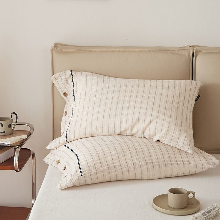 Stripe & Button Pillowcase Set