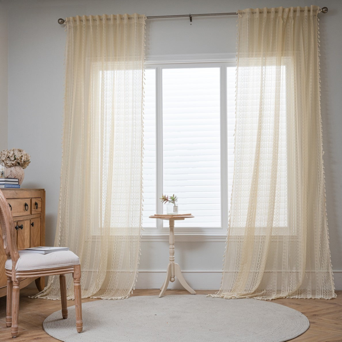 Soft Glow Lace & Fringe Curtain