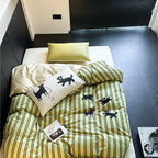 Puppy Green Striped Bedding Set