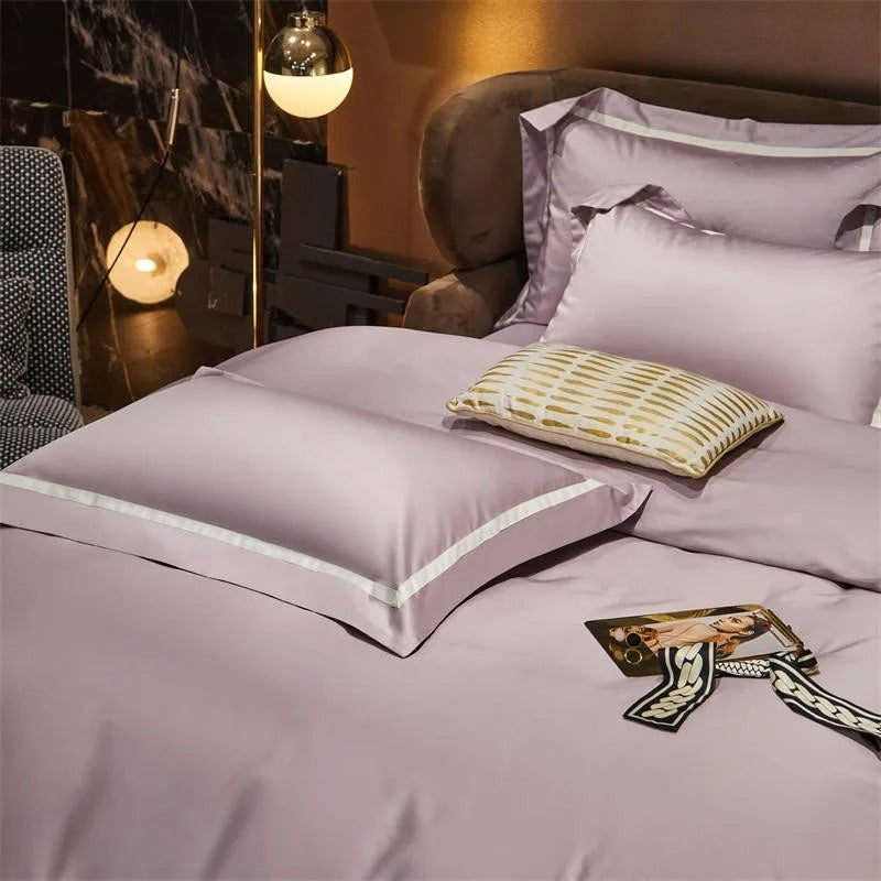 Brisa Dusky Rose Contrasting Hotel Stripe Bedding Set