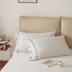 Stripe & Button Pillowcase Set