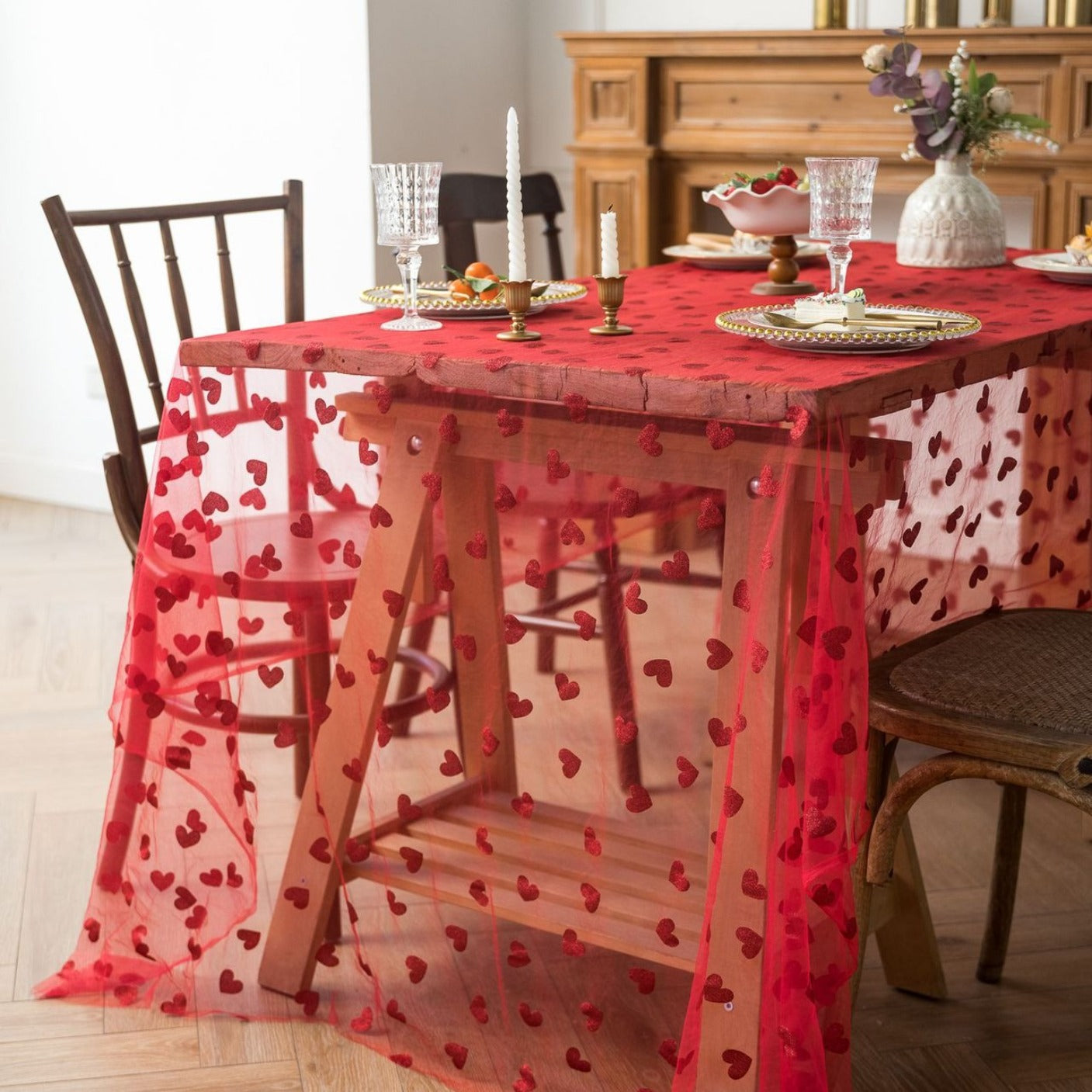 Love Heart Mesh Tablecloth