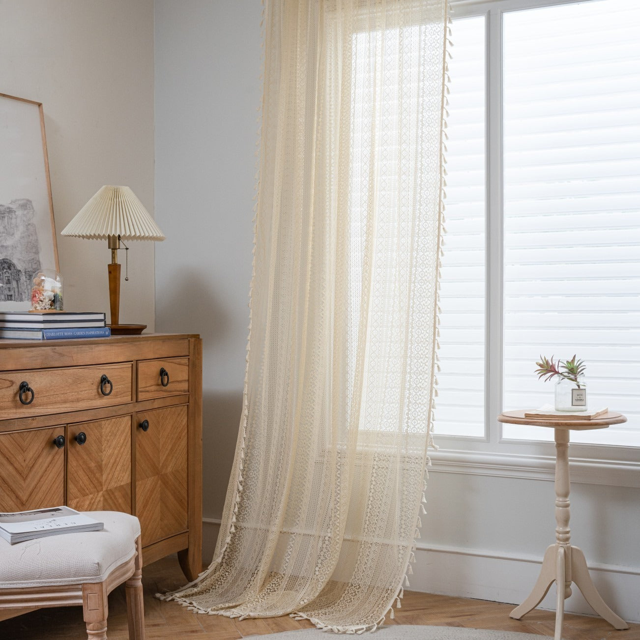 Soft Glow Lace & Fringe Curtain