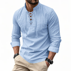 🔥Men's Vintage V-neck T-shirt Linen Pirate Medieval Viking Gothic Tops Shirts Long Sleeved