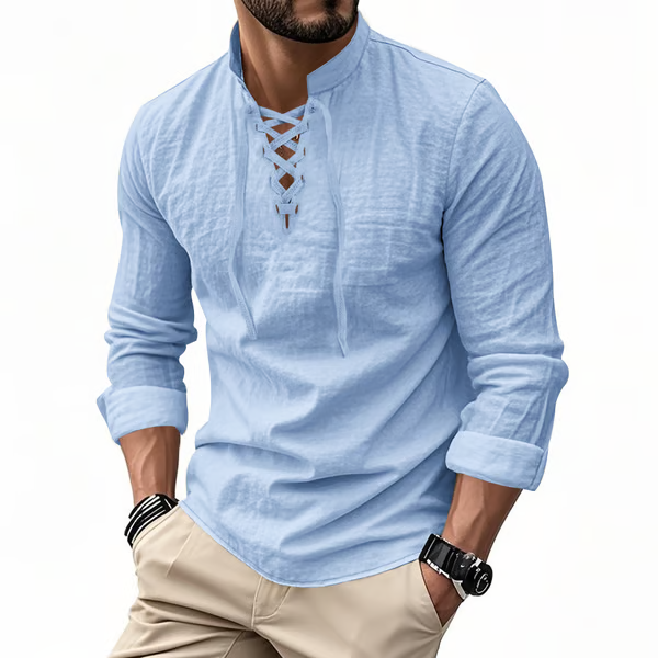 🔥Men's Vintage V-neck T-shirt Linen Pirate Medieval Viking Gothic Tops Shirts Long Sleeved