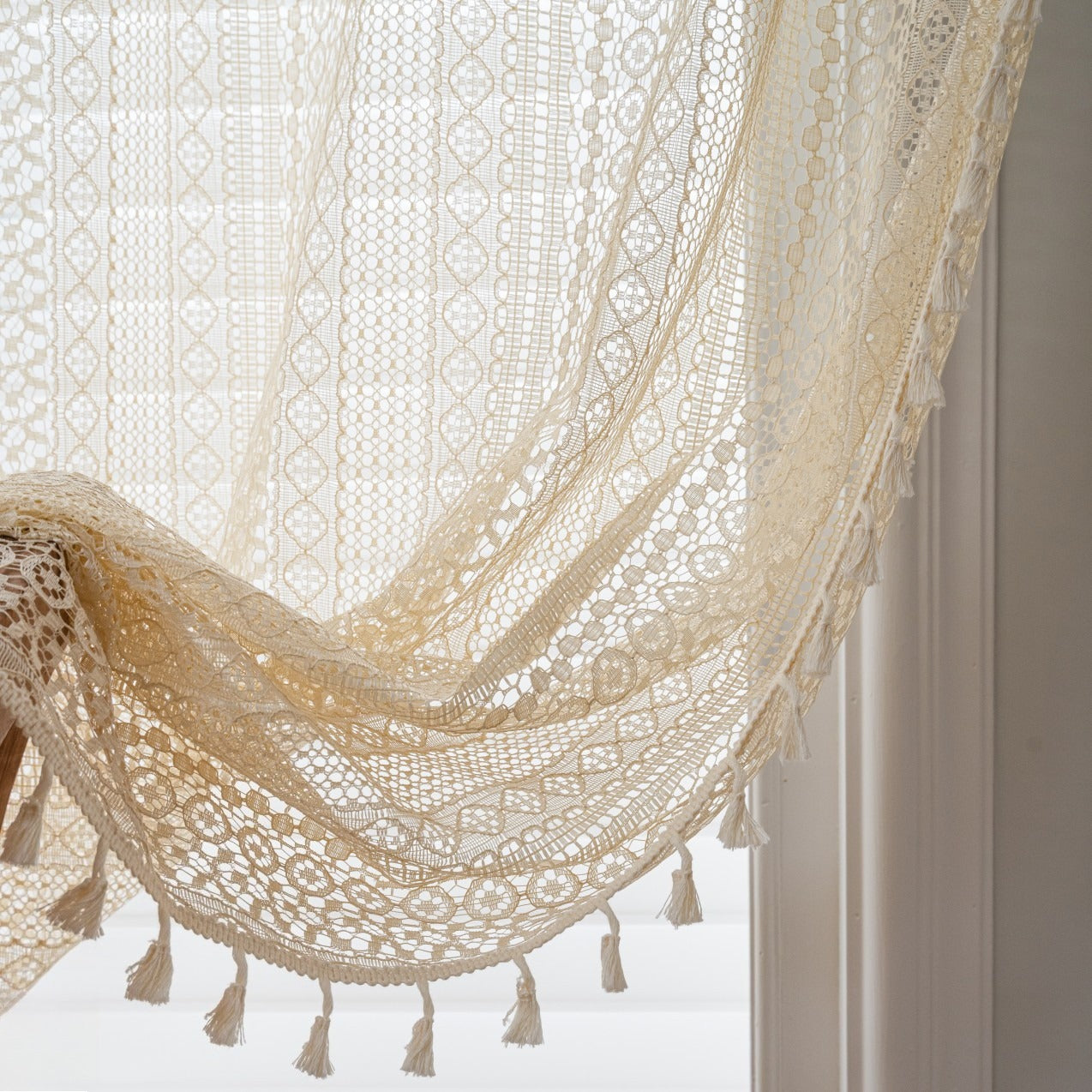Soft Glow Lace & Fringe Curtain