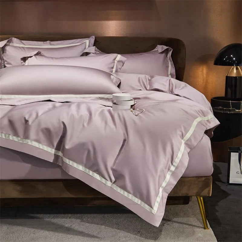 Brisa Dusky Rose Contrasting Hotel Stripe Bedding Set